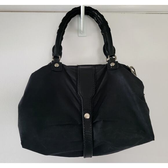 Joy Gryson SKYE Italy Handbag Tote Convertible Black Leather Nylon - Picture 6 of 15